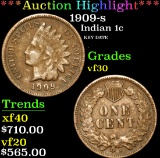 ***Auction Highlight*** 1909-s KEY DATE . Indian Cent 1c Graded vf++ By USCG (fc)