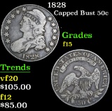 1828 . . Capped Bust Half Dollar 50c Grades f+