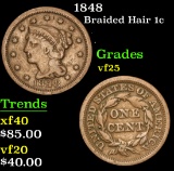 1848 . . Braided Hair Large Cent 1c Grades vf+