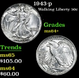 1943-p . . Walking Liberty Half Dollar 50c Grades Choice+ Unc