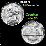 1943-s . . Jefferson Nickel 5c Grades Choice Unc 5fs