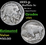1935-p Mint Error Clipped Planchet Buffalo Nickel 5c Grades vf+