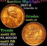 ***Auction Highlight*** 1927-d . . Lincoln Cent 1c Graded GEM Unc RD By USCG (fc)