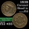 1838 Coronet Head Large Cent 1c Grades f, fine