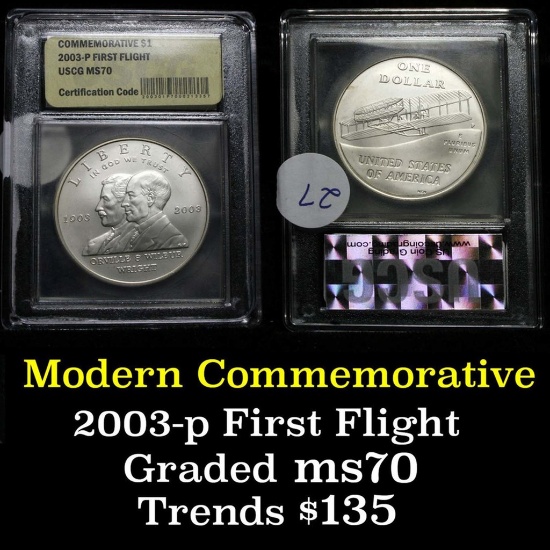 2003-p First Flight Modern Commem Dollar $1 Graded ms70, Perfection by USCG