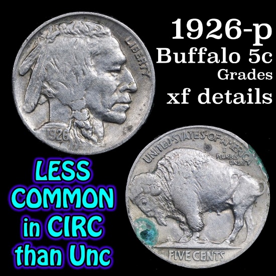 1926-p Buffalo Nickel 5c Grades xf details