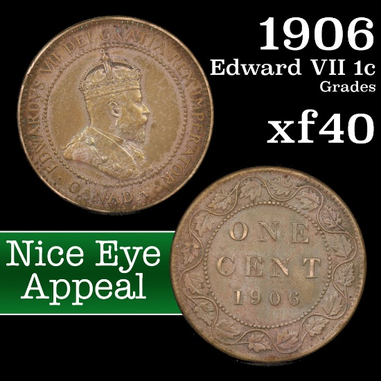 1906 Edward VII Canadian penny 1c Grades xf