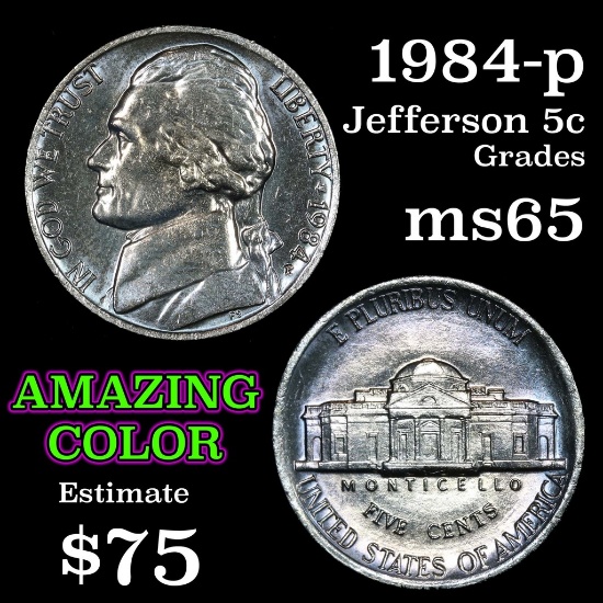 1984-p  Jefferson Nickel 5c Grades GEM Unc