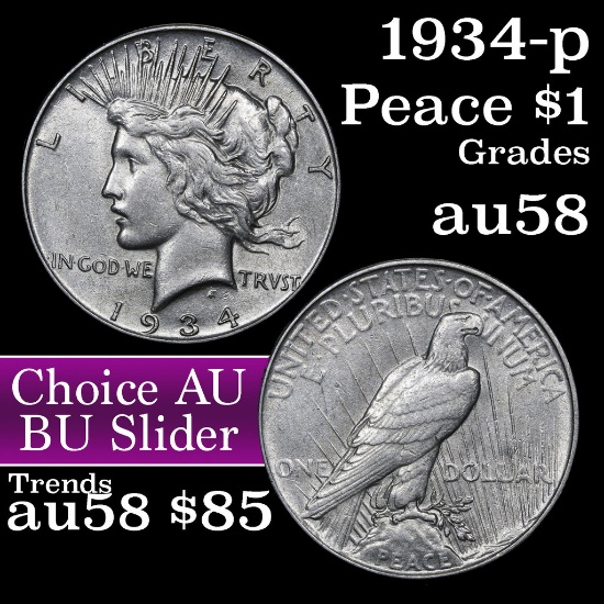 1934-p Peace Dollar $1 Grades Choice AU/BU Slider