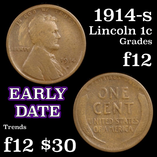 1914-s Lincoln Cent 1c Grades f, fine