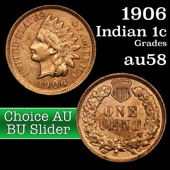 1906 Indian Cent 1c Grades Choice AU/BU Slider