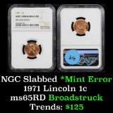 NGC 1971-p Mint Error - Broadstruck Lincoln Cent 1c Graded ms65 RD By NGC