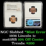 NGC 1936-p Mint Error - Struck 10% off Center Lincoln Cent 1c Graded ms63 RB By NGC