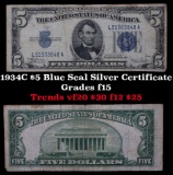 1934C $5 Blue Seal Silver Certificate Grades f+