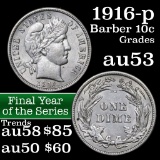 1916-p Barber Dime 10c Grades Select AU