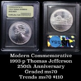 1993-p Jefferson Modern Commem Dollar $1 Graded ms70, Perfection by USCG
