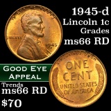 1945-d Lincoln Cent 1c Grades GEM Unc RB