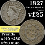 1827 Coronet Head Large Cent 1c Grades vf+