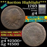 ***Auction Highlight*** 1793 Wreath  Vine & Bars Flowing Hair large 1c Graded g, good by USCG (fc)