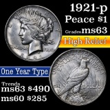 1921-p Peace Dollar $1 Grades Select Unc (fc)