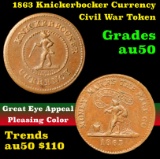 1863 Knickerbocker Currency Civil War Token 1c Grades AU, Almost Unc