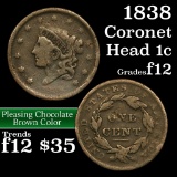 1838 Coronet Head Large Cent 1c Grades f, fine