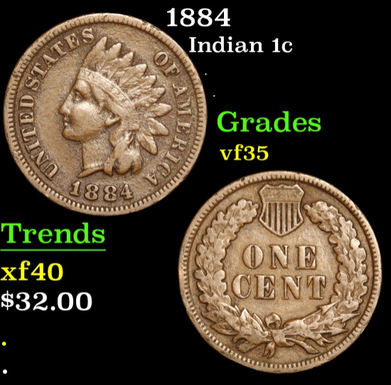 1884 . . Indian Cent 1c Grades vf++