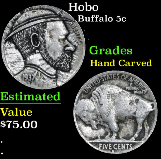 Hobo . . Buffalo Nickel 5c Grades Hand Carved