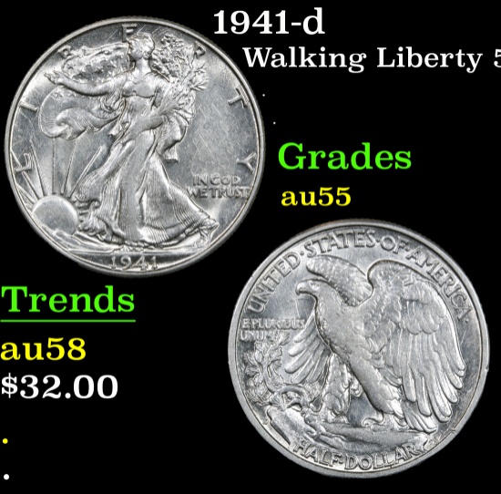 1941-d . . Walking Liberty Half Dollar 50c Grades Choice AU