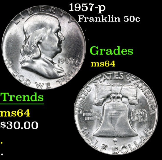 1957-p . . Franklin Half Dollar 50c Grades Choice Unc