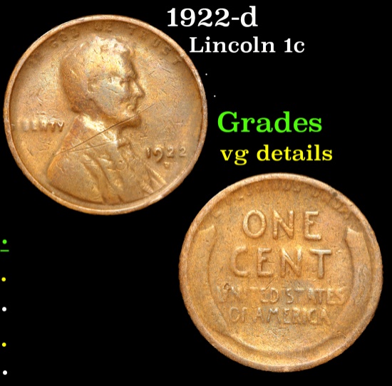 1922-d . . Lincoln Cent 1c Grades vg details