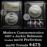 1997-s Jackie Robinson Uncirculated Modern Commem Dollar $1 Graded ms70, Perfection by USCG
