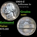 1964-d Stunning Toning . Jefferson Nickel 5c Grades Select Unc