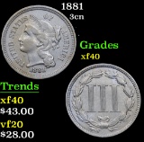 1881 . . Three Cent Copper Nickel 3cn Grades xf