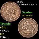1840 . . Braided Hair Large Cent 1c Grades vf details