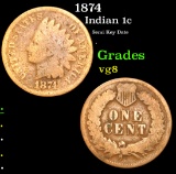 1874 Semi Key Date . Indian Cent 1c Grades vg, very good