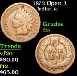 1873 Open 3 . . Indian Cent 1c Grades f+