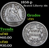 1858-p . . Seated Liberty Dime 10c Grades vf+