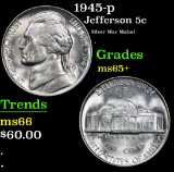1945-p Silver War Nickel . Jefferson Nickel 5c Grades GEM+ Unc