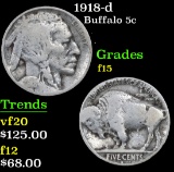 1918-d . . Buffalo Nickel 5c Grades f+