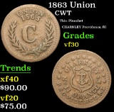1863 Union Thin Planchet CHARNLEY Providence, RI Civil War Token 1c Grades vf++