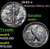 1942-s . . Walking Liberty Half Dollar 50c Grades Select Unc