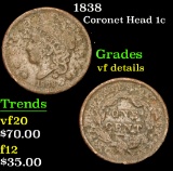 1838 . . Coronet Head Large Cent 1c Grades vf details