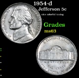 1954-d nice colorful toning . Jefferson Nickel 5c Grades Select Unc