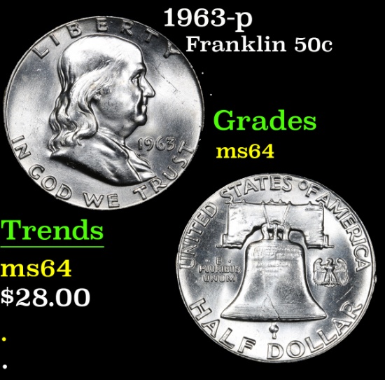 1963-p . . Franklin Half Dollar 50c Grades Choice Unc