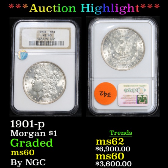 ***Auction Highlight*** NGC 1901-p . . Morgan Dollar $1 Graded ms60 By NGC (fc)