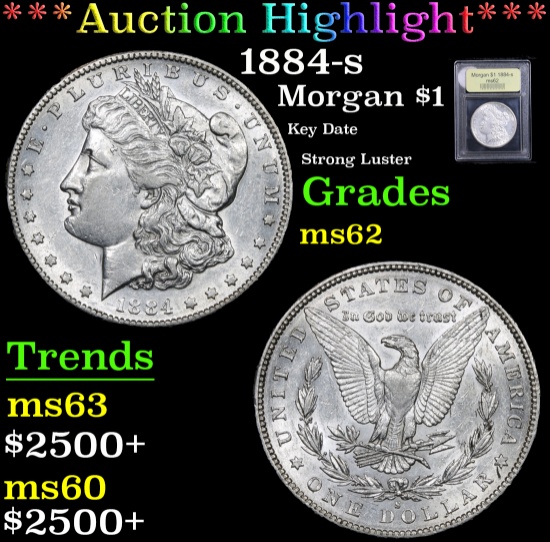 *Auction Highlight* 1884-s Key Date Strong Luster Morgan Dollar $1 Graded Select Unc By USCG (fc)