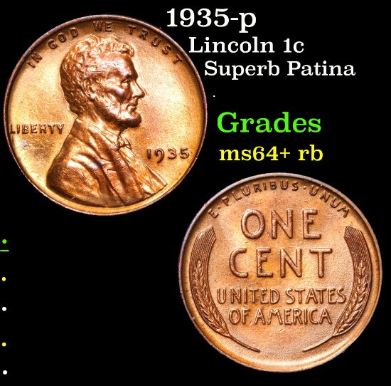 1935-p Superb Patina . Lincoln Cent 1c Grades Choice+ Unc RB