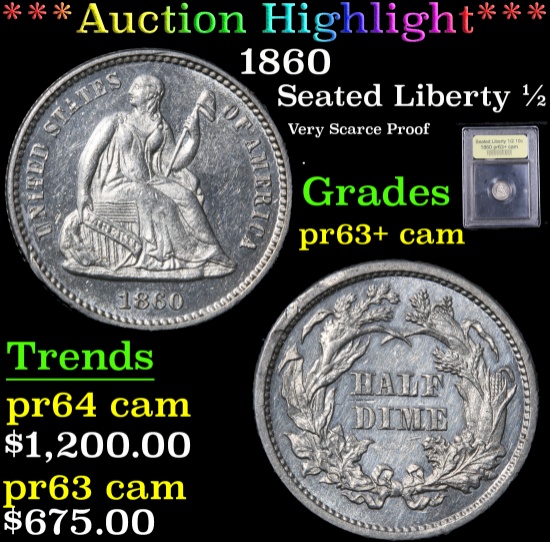 *Auction Highlight* 1860 Very Scarce Proof . Seated 1/2 10c Graded Select+ Proof Cameo By USCG (fc)