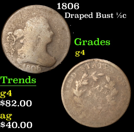 1806 . . Draped Bust Half Cent 1/2c Grades g, good